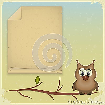 Wise owl and old paper Vector Illustration