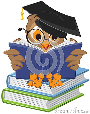 Wise owl reading book Vector Illustration