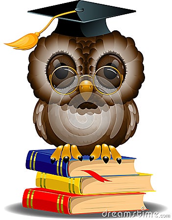 Wise owl on a stack of books Vector Illustration