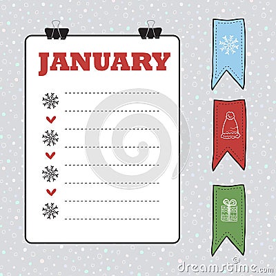 Wish list page. Printable note page and New Year decoration Vector Illustration