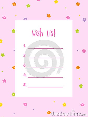 The Wish list, template. Printable. Vector Illustration