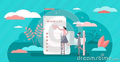 Wish list vector illustration. Flat tiny gifts request note persons concept Vector Illustration