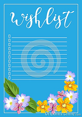 The wish list vector illustration with floral motifs, hand-lettering, for design and personal use Vector Illustration