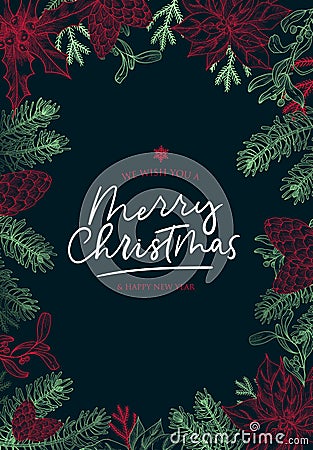 We wish Merry Christmas and Happy New Year greeting card Vector Illustration