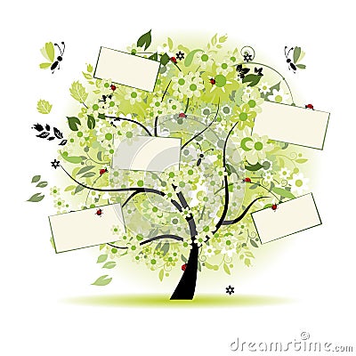 Wish tree floral with cards for your text Vector Illustration