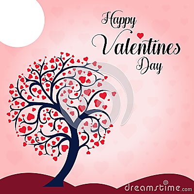 Wish you a Happy Valentine`s Day Heart Tree background Vector Illustration Vector Illustration