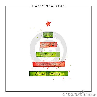 We wish you a Merry Christmas text on watercolor xmas tree Vector Illustration