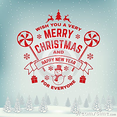 Wish you a very Merry Christmas and Happy New Year stamp, sticker set with snowflakes, christmas candy, snowman. Vector Vector Illustration