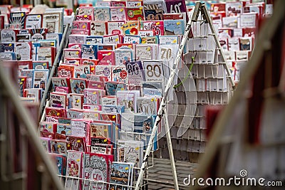 Wishing, greeting, celebration and birthday cards for sale Editorial Stock Photo