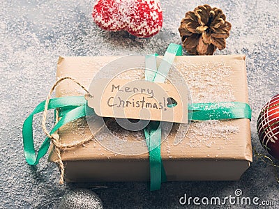 Wishing merry christmas background with gift Stock Photo