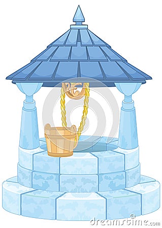 Wishing Well With Wooden Bucket Vector Illustration