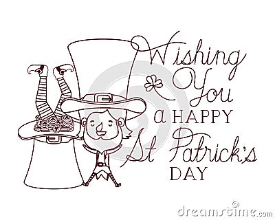 Wishing you a happy st patricks day label with leprechauns character Vector Illustration