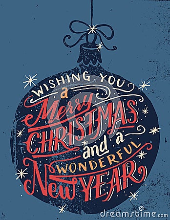 Wishing you a Merry Christmas hand lettering Vector Illustration