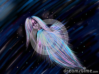 Wisp floating in space Cartoon Illustration