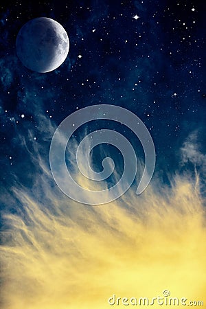 Wispy Clouds and Moon Stock Photo