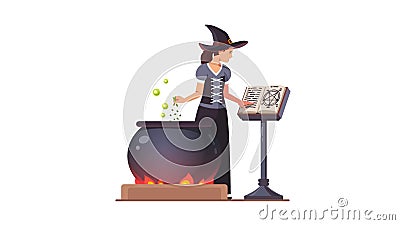 Witch adding poison ingredient to potion brew Vector Illustration