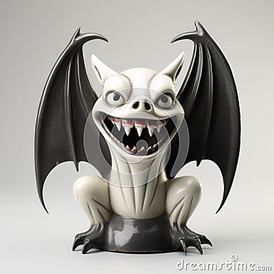 Vintage Cartoonish Devil Statue With Big Teeth Tabletop Photography Stock Photo