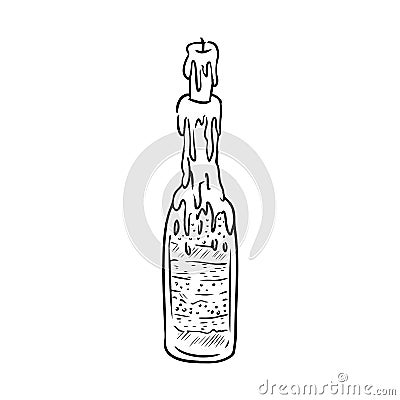 Witch bottle doodle sketch. Bottle filled with magical ingredients Vector Illustration