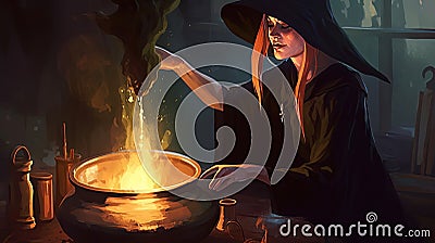 A witch brewing a potion Stock Photo