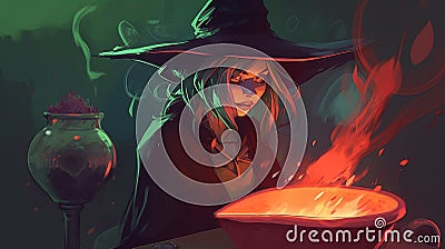 A witch brewing a potion Stock Photo