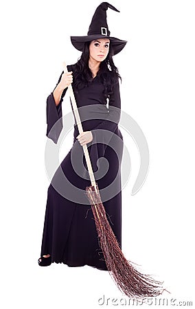 Witch with a broom Stock Photo