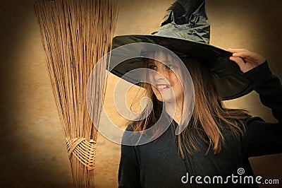 Witch with broom Stock Photo