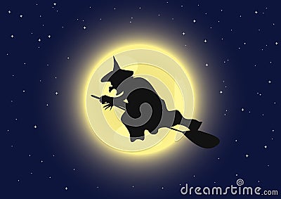 Witch on broomstick Vector Illustration