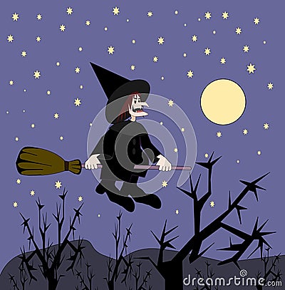 Witch on Broomstick Stock Photo