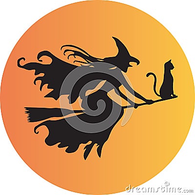 Witch on Broomstick Vector Illustration