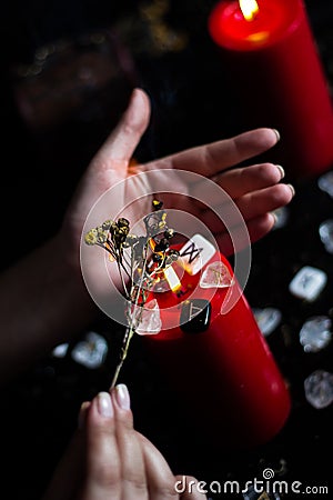 Witch burning magic herbs Stock Photo