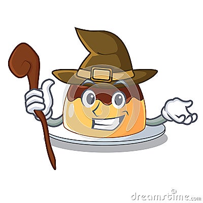Witch caramel chocolate pudding on cartoon funny Vector Illustration