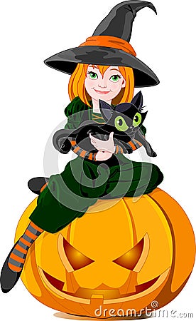 Witch and cat Vector Illustration