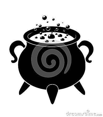 Witch cauldron poison brew silhouette isolated on white background Vector Illustration