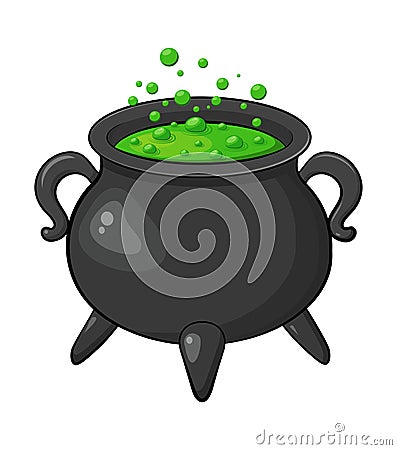 Witch cauldron poison green brew isolated on white background Vector Illustration