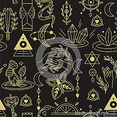 Witch craft magical symbols seamless pattern Vector Illustration