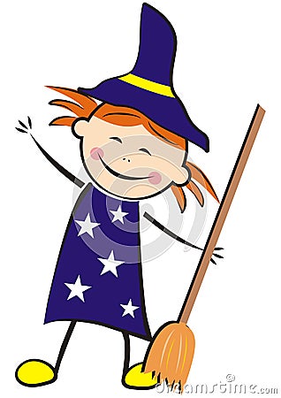 Witch, cute girl at mask, single vector icon Vector Illustration