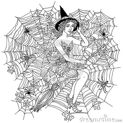 Witch with design cobwebs Vector Illustration
