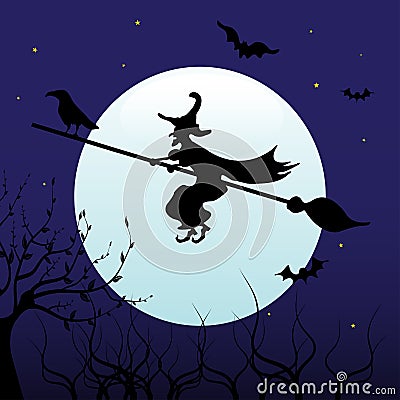 Witch flying on a broom Vector Illustration