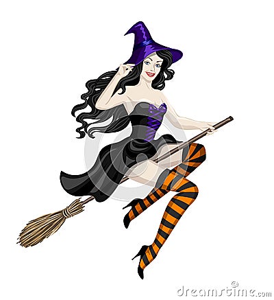 Witch flying on broomstick Vector Illustration