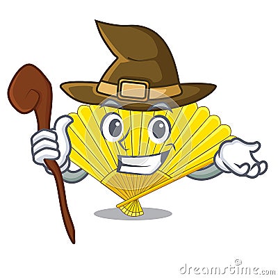 Witch folding fan the shape wooden mascot Vector Illustration