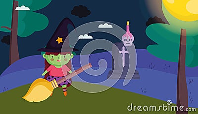 Kids with costume halloween image Vector Illustration