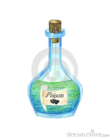 Witch Green Poison Bottle. Watercolor illustration Cartoon Illustration