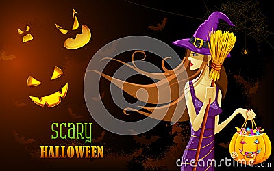 Witch in Halloween Night Vector Illustration