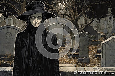 a witch for Halloween, an old image Cartoon Illustration