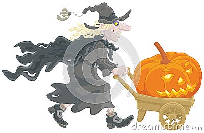 Witch with a Halloween pumpkin Vector Illustration