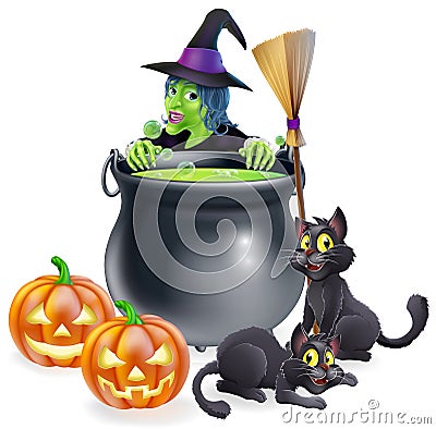 Witch Halloween Scene Vector Illustration