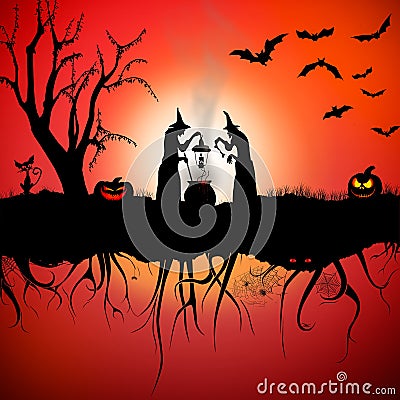 Witch halloween scene Stock Photo