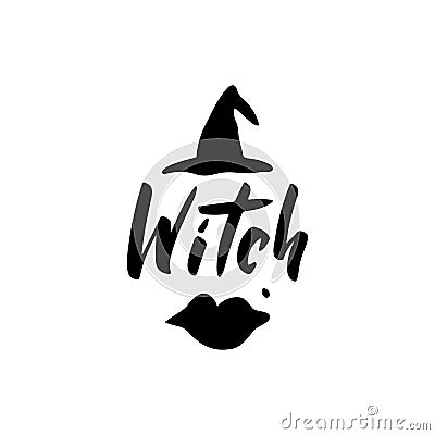 Witch hand drawn lettering typography Cartoon Illustration
