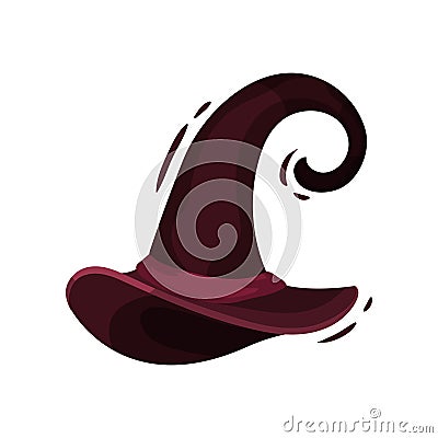 Witch hat burgundy color on white background. Vector Illustration