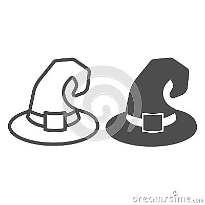 Witch hat, halloween, wizard, cosplay line and solid icon, halloween concept, magic hat vector sign on white background Vector Illustration